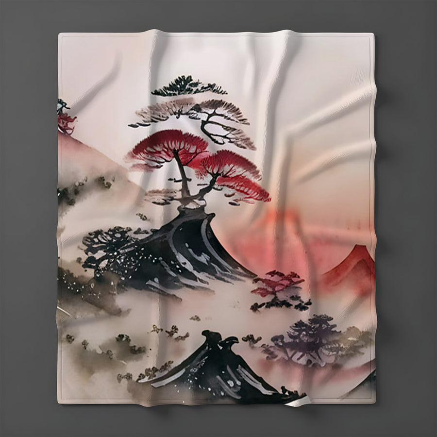 Pink Mist Landscape Artwork Fleece Sherpa Blanket