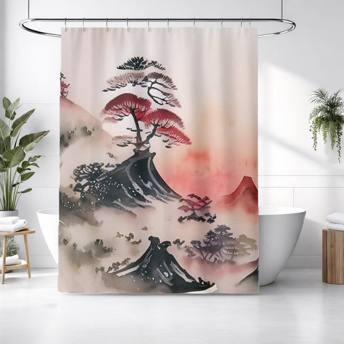 Pink Mist Landscape Artwork Shower Curtain