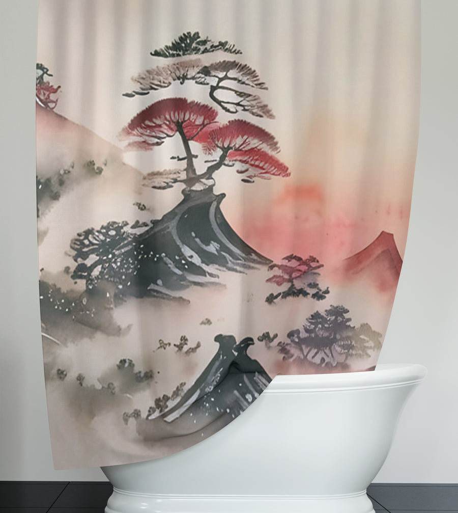 Pink Mist Landscape Artwork Shower Curtain