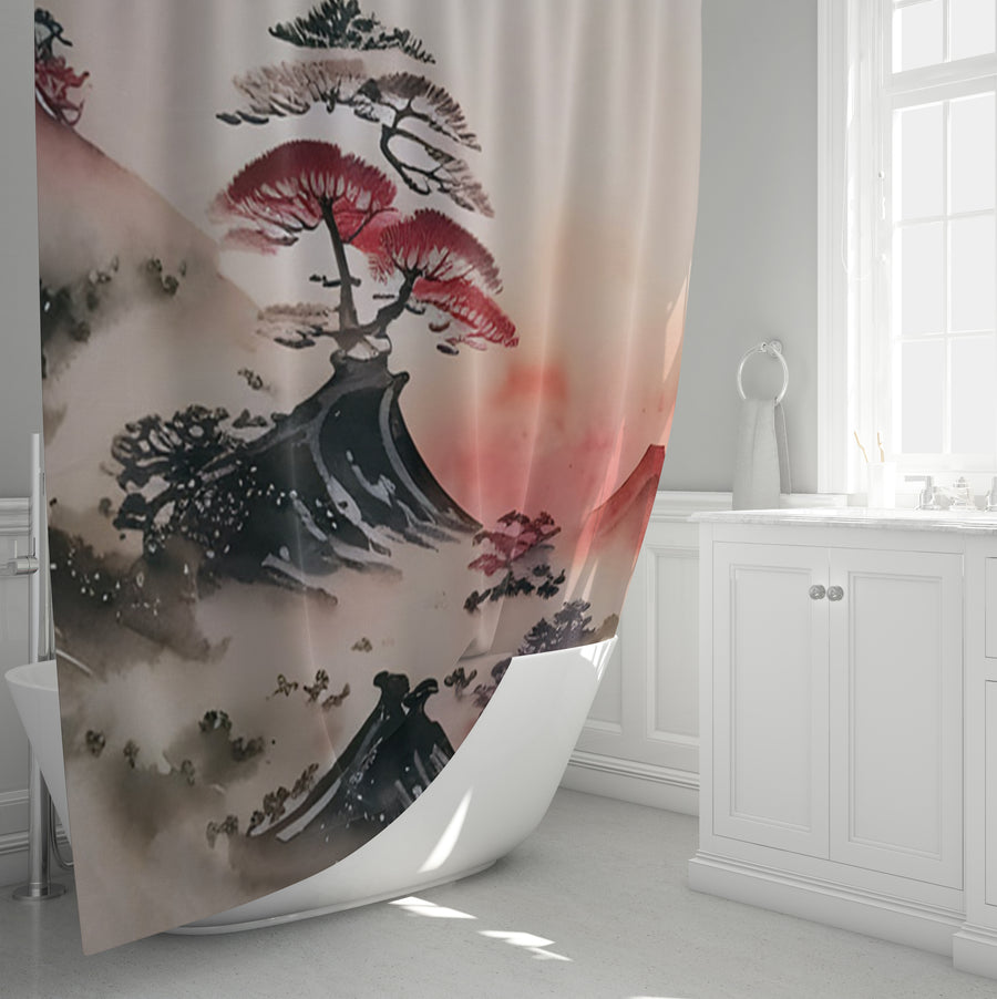 Pink Mist Landscape Artwork Shower Curtain