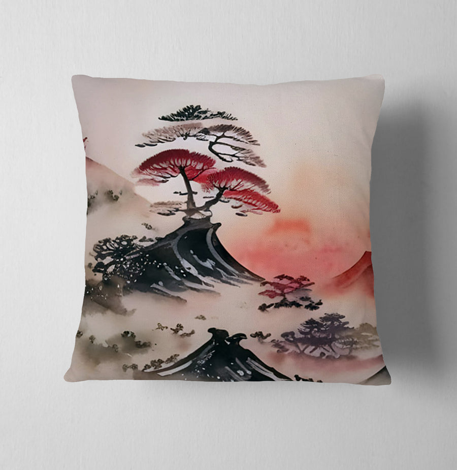 Pink Mist Landscape Artwork Throw Pillow Cover