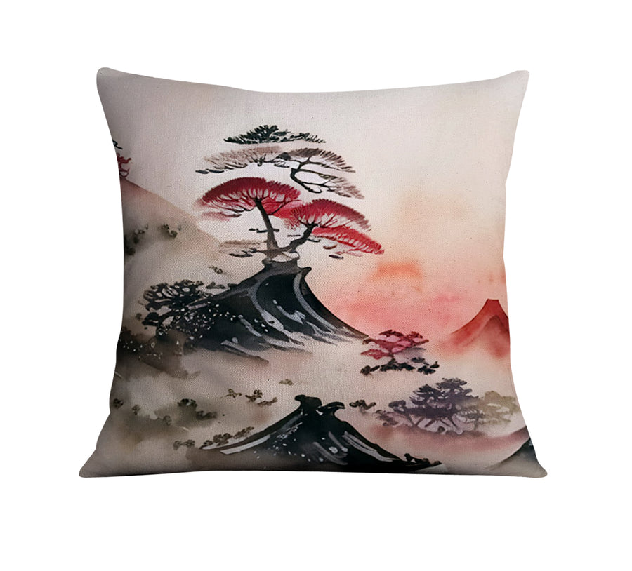 Pink Mist Landscape Artwork Throw Pillow Cover