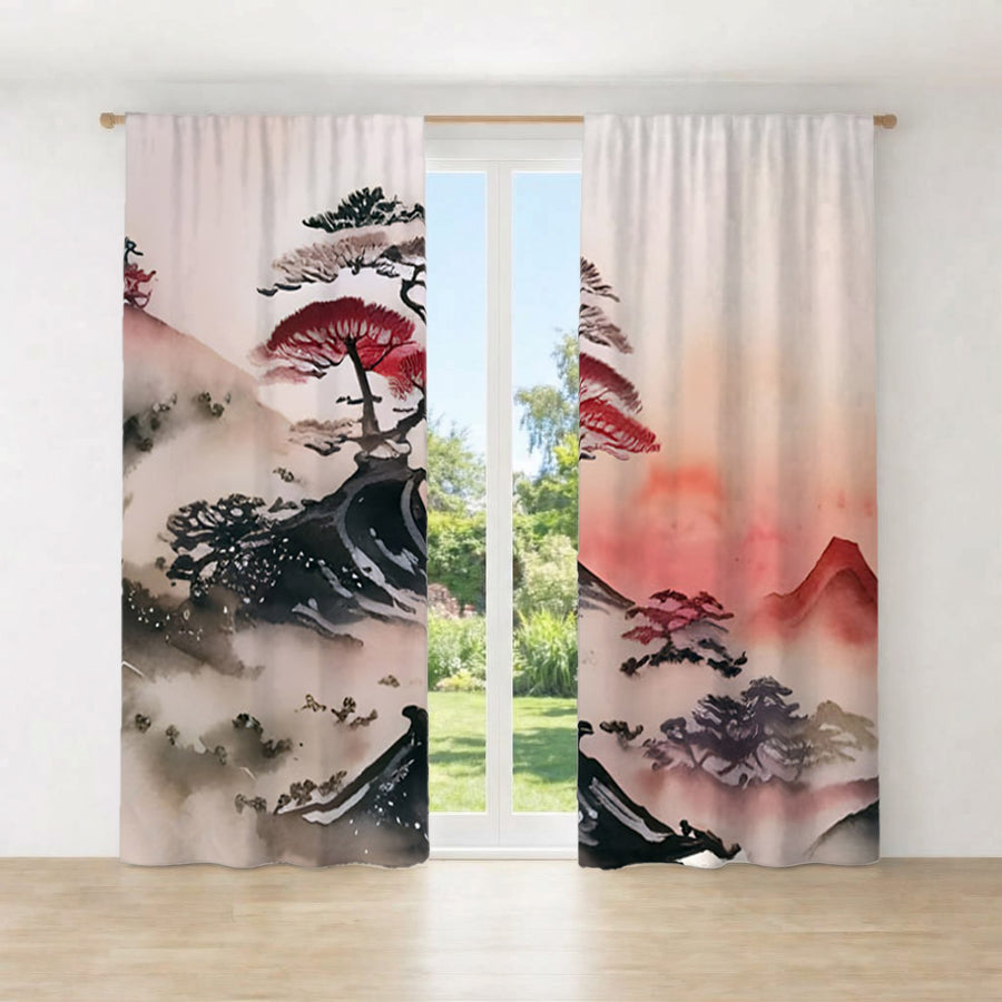 Pink Mist Landscape Artwork Window Curtains