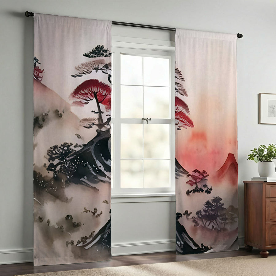 Pink Mist Landscape Artwork Window Curtains