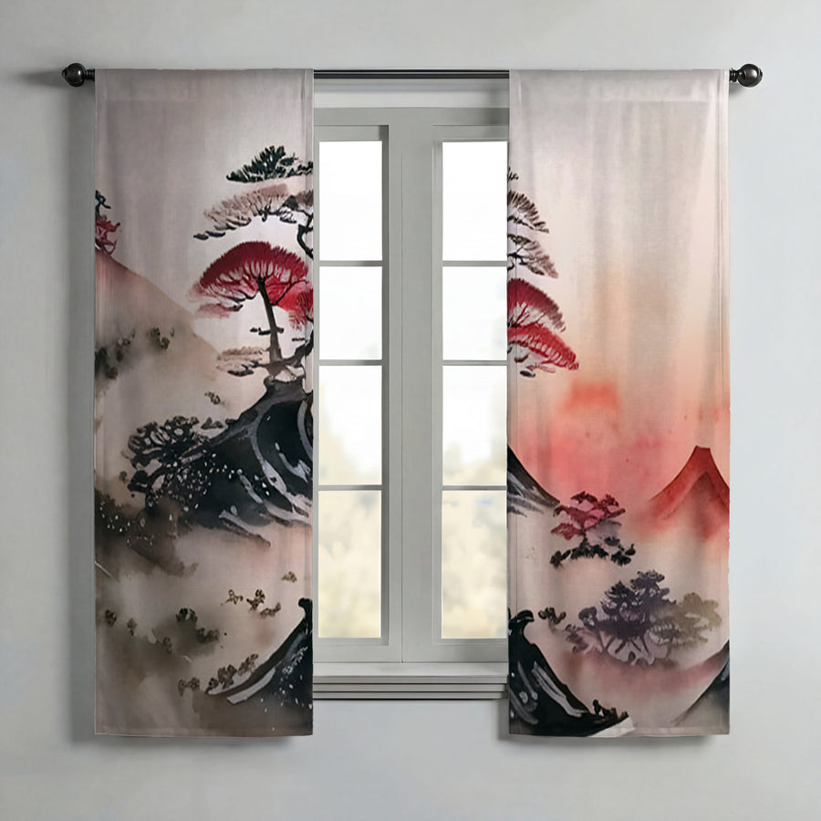 Pink Mist Landscape Artwork Window Curtains