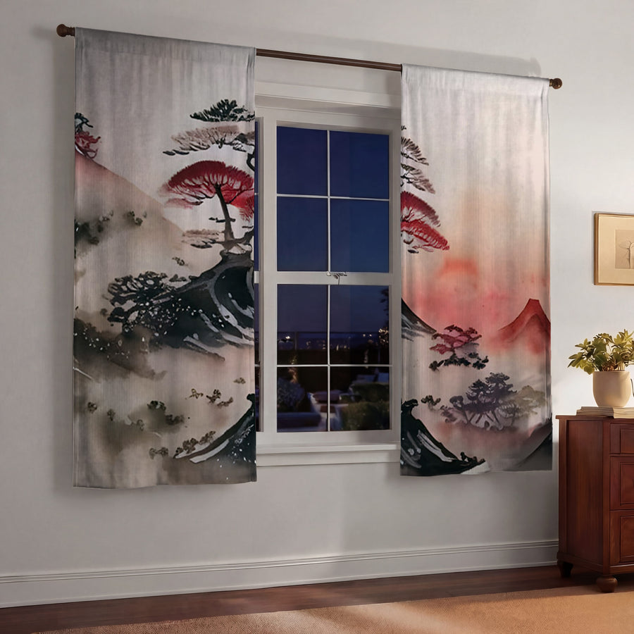 Pink Mist Landscape Artwork Window Curtains
