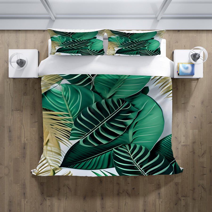 Green Tropical Leaf Pattern Duvet Cover