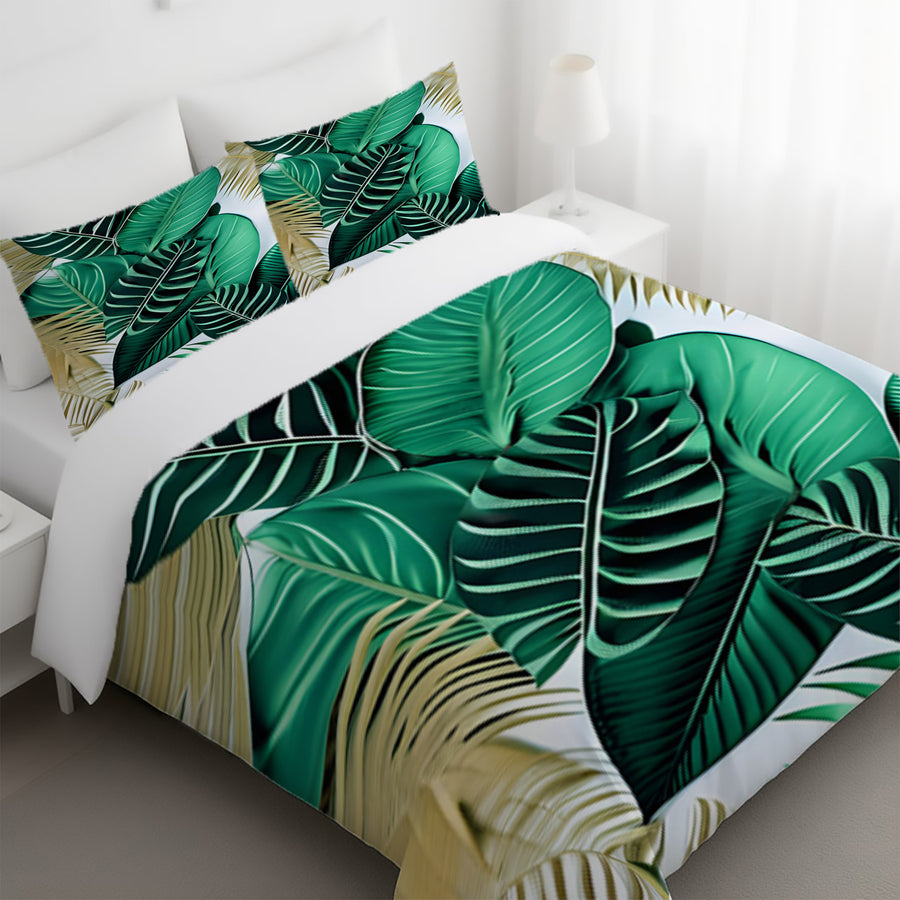 Green Tropical Leaf Pattern Duvet Cover