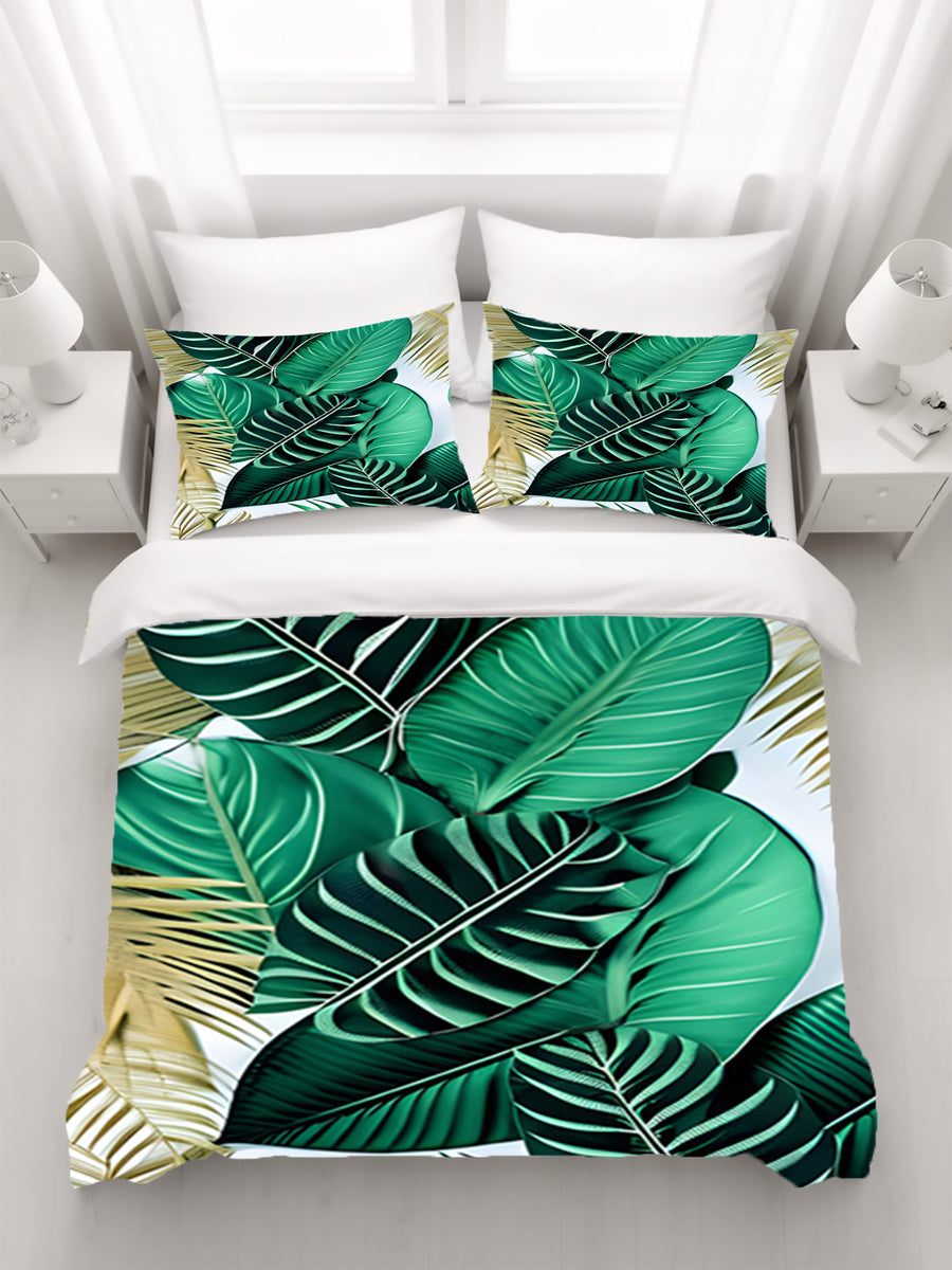 Green Tropical Leaf Pattern Duvet Cover