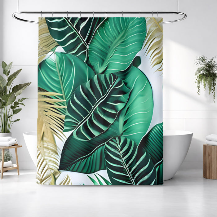 Green Tropical Leaf Pattern Shower Curtain