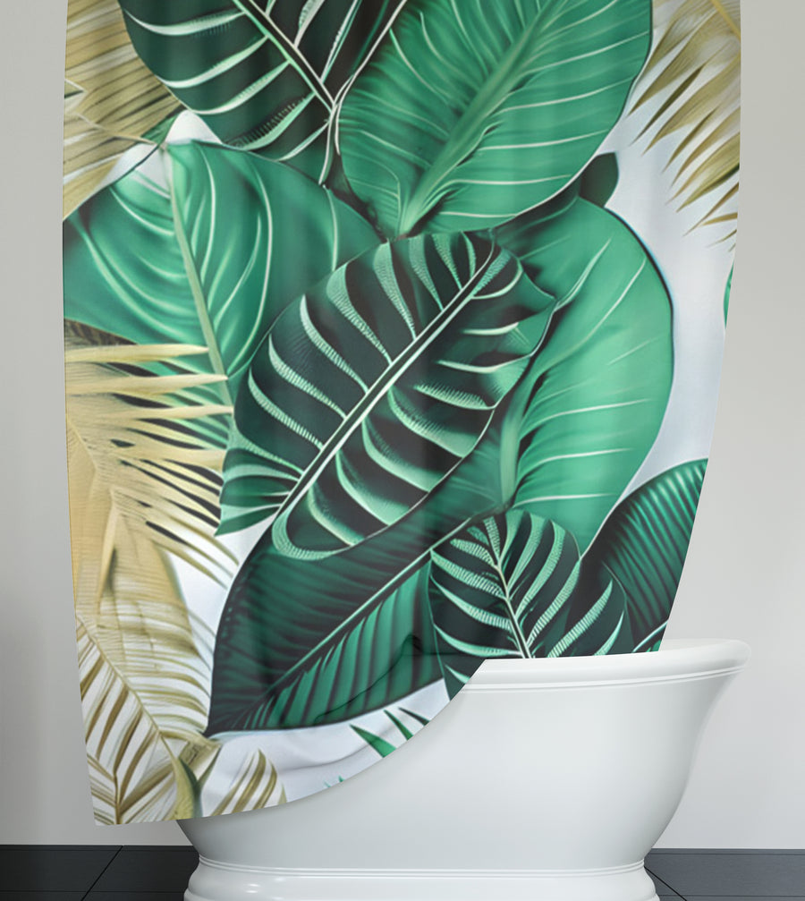 Green Tropical Leaf Pattern Shower Curtain
