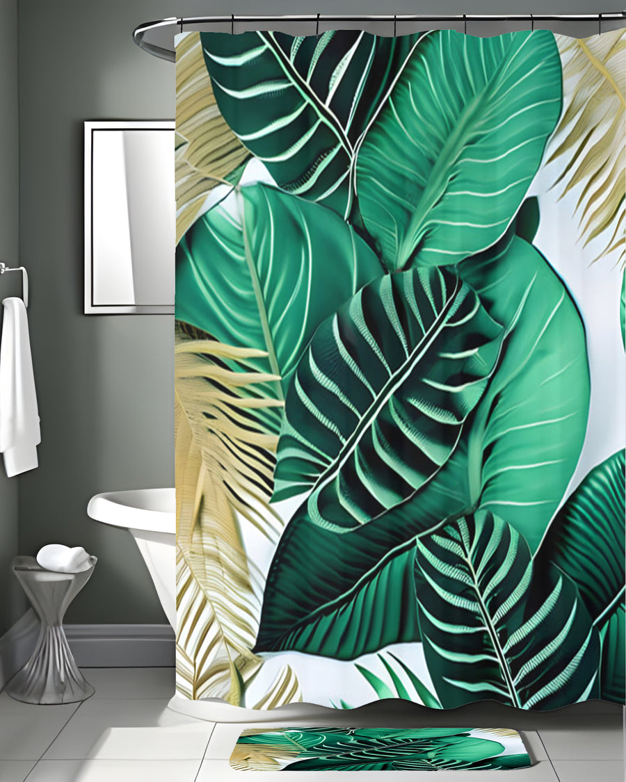 Green Tropical Leaf Pattern Shower Curtain