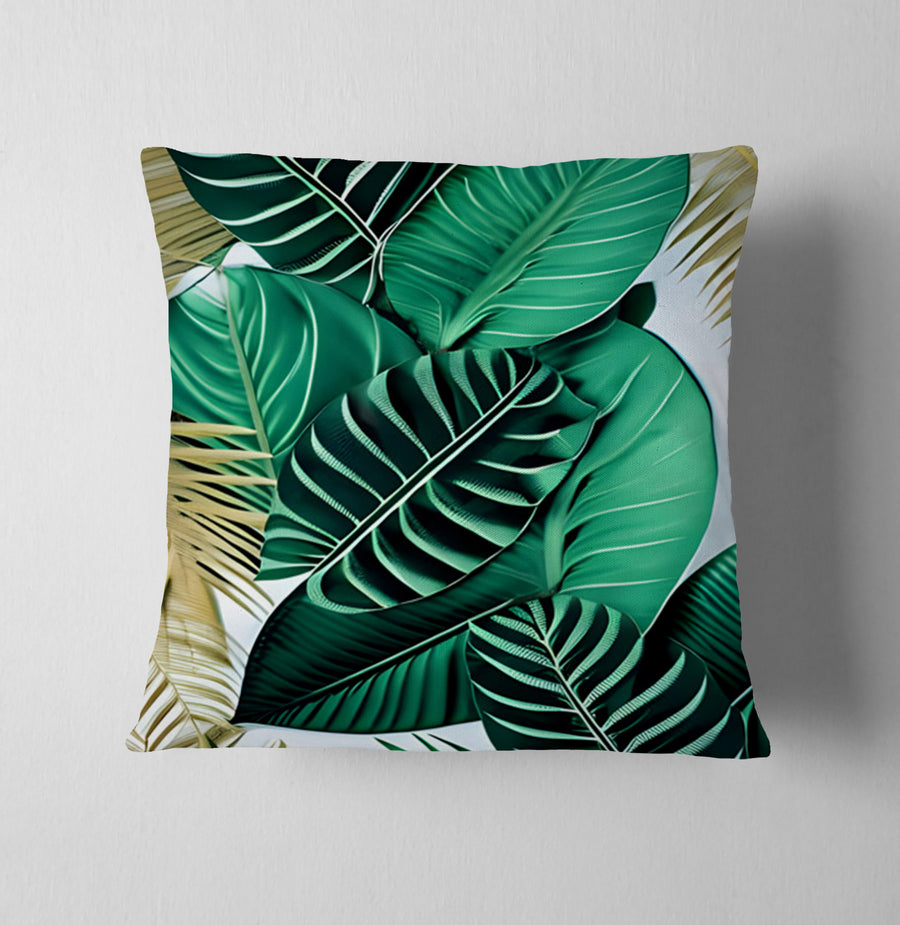 Green Tropical Leaf Pattern Throw Pillow Cover