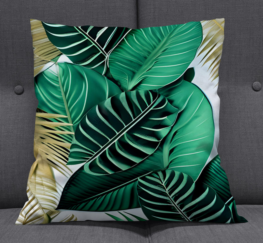 Green Tropical Leaf Pattern Throw Pillow Cover