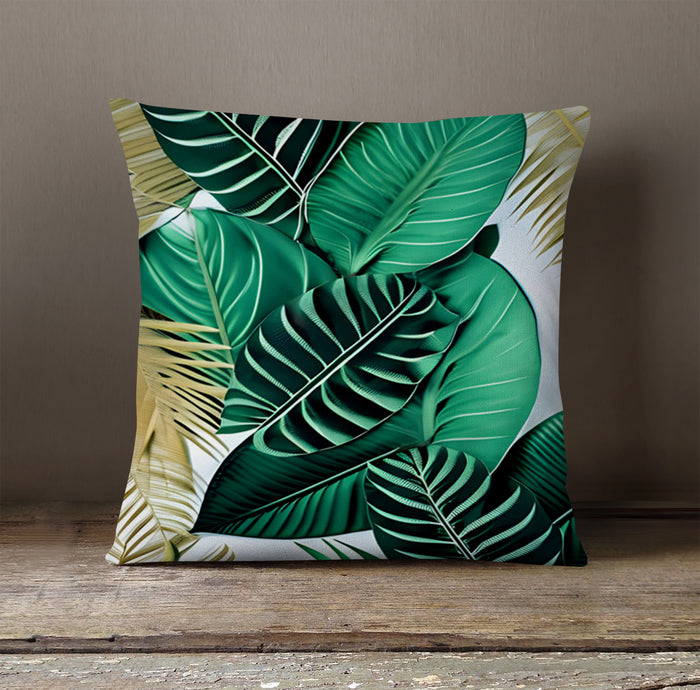 Green Tropical Leaf Pattern Throw Pillow Cover