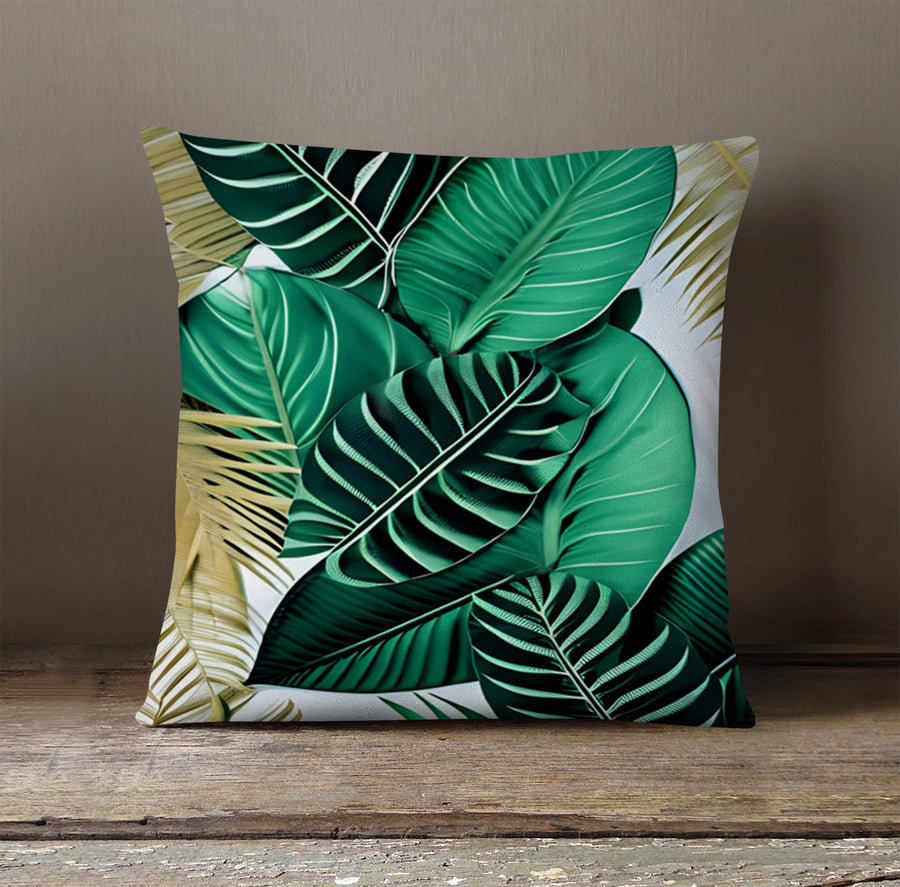 Green Tropical Leaf Pattern Throw Pillow Cover