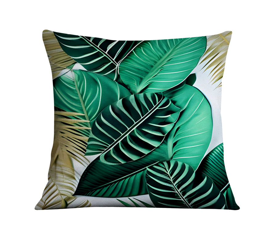 Green Tropical Leaf Pattern Throw Pillow Cover