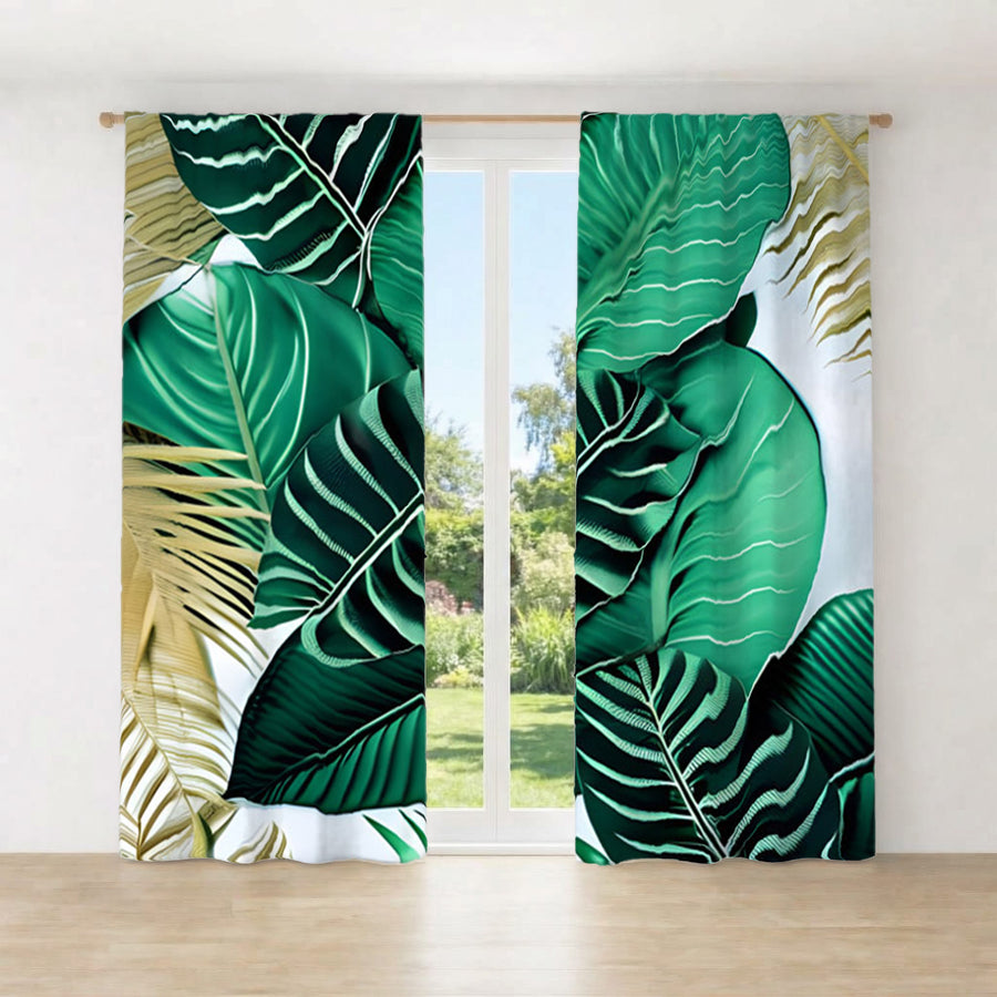 Green Tropical Leaf Pattern Window Curtains
