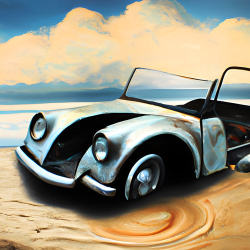 Blue Vintage Car Coastal Artwork