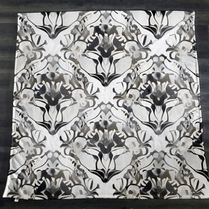 Gray Ornamental Damask Pattern Fleece Sherpa Blanket