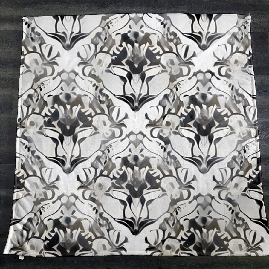 Gray Ornamental Damask Pattern Fleece Sherpa Blanket
