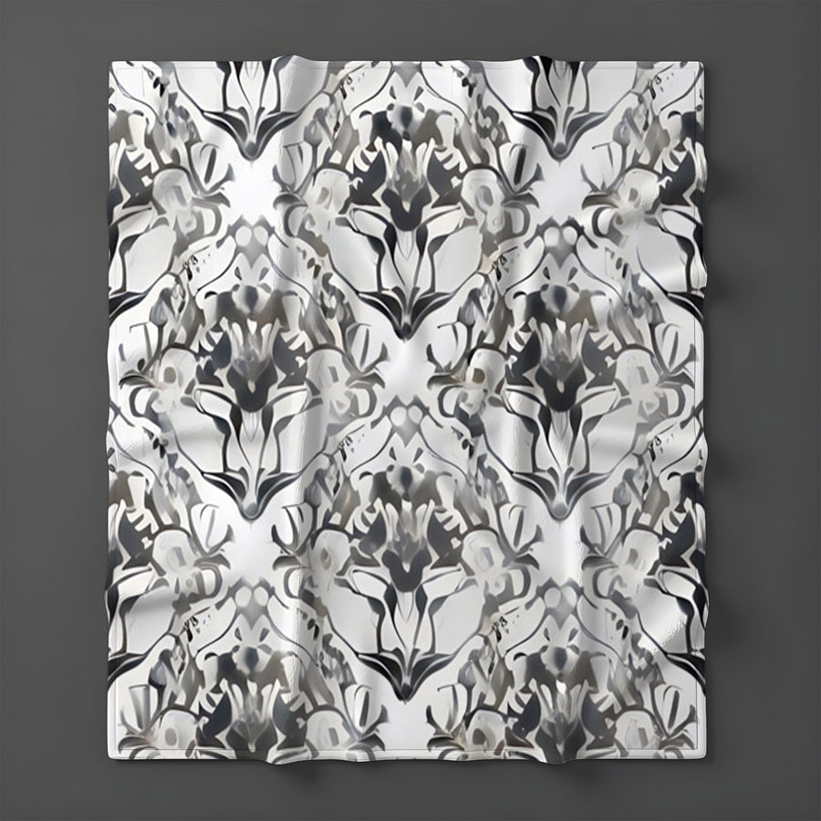Gray Ornamental Damask Pattern Fleece Sherpa Blanket