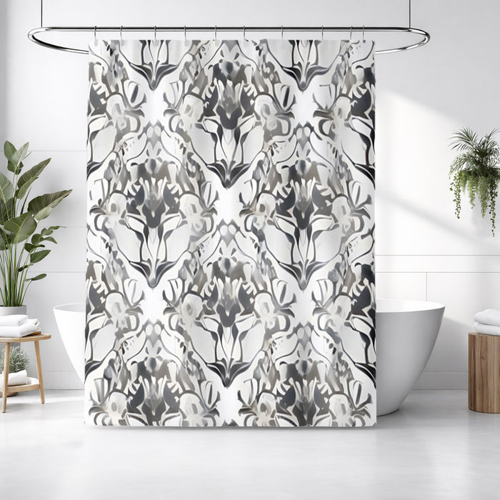Gray Ornamental Damask Pattern Shower Curtain