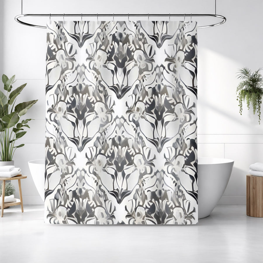 Gray Ornamental Damask Pattern Shower Curtain
