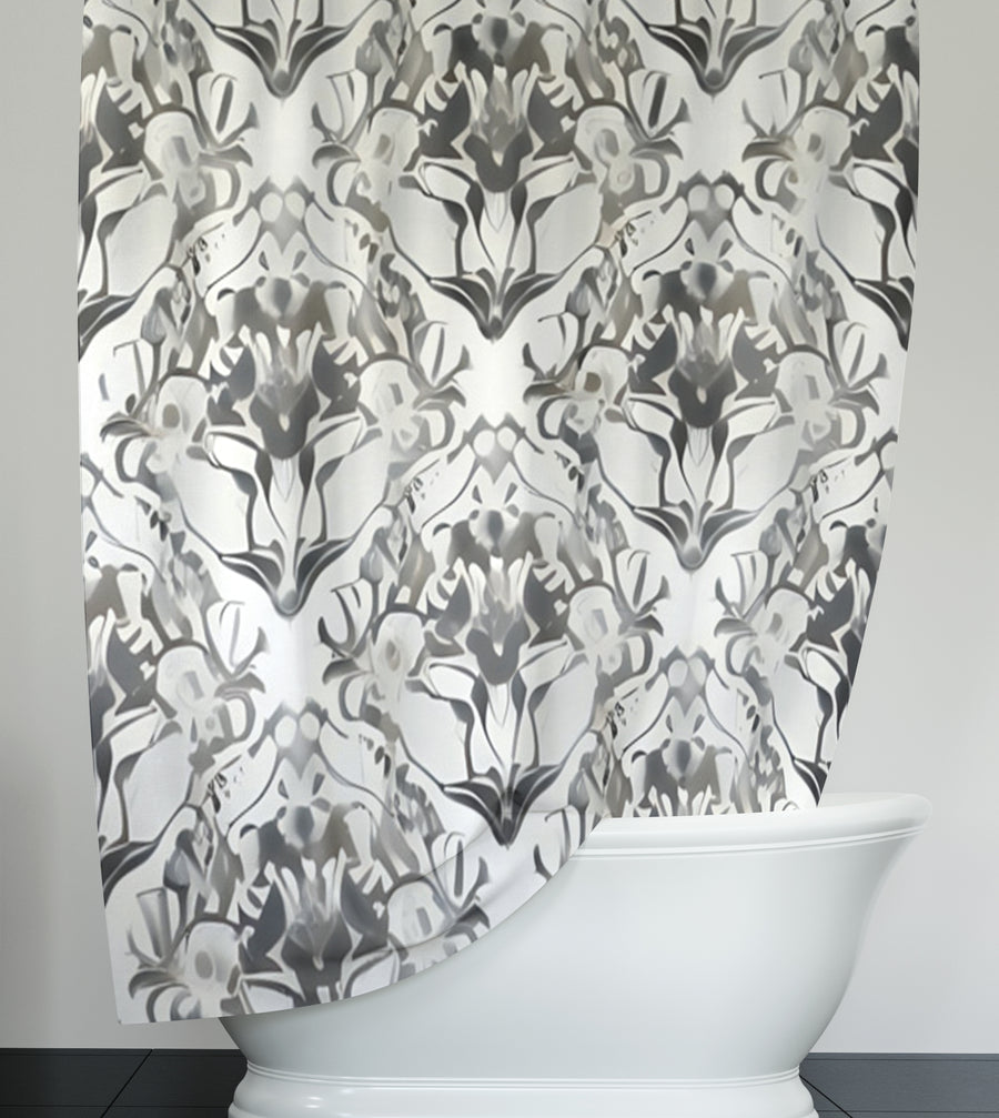 Gray Ornamental Damask Pattern Shower Curtain