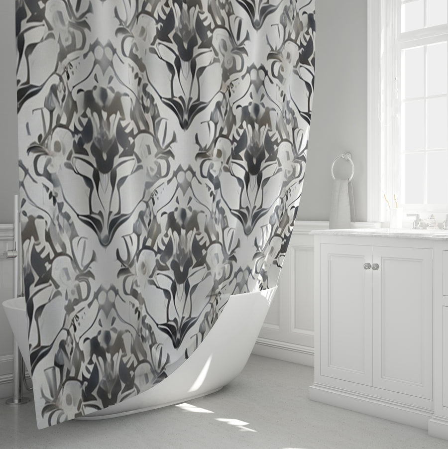 Gray Ornamental Damask Pattern Shower Curtain