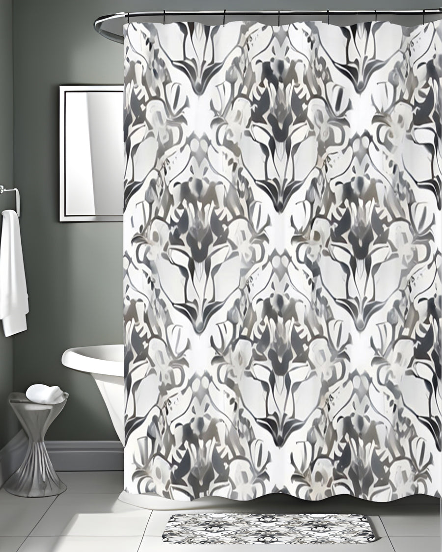 Gray Ornamental Damask Pattern Shower Curtain