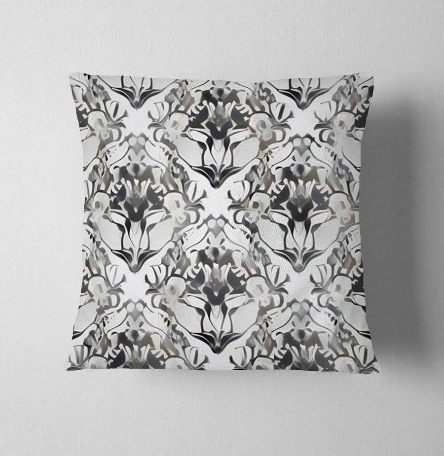 Gray Ornamental Damask Pattern Throw Pillow Cover