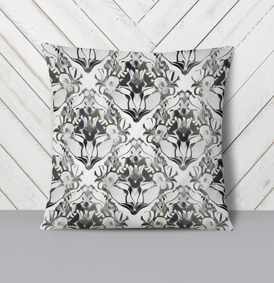 Gray Ornamental Damask Pattern Throw Pillow Cover