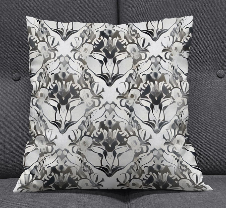 Gray Ornamental Damask Pattern Throw Pillow Cover