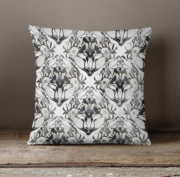 Gray Ornamental Damask Pattern Throw Pillow Cover