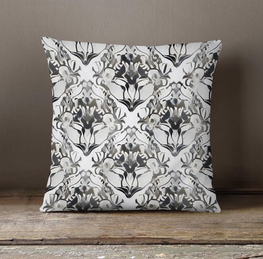 Gray Ornamental Damask Pattern Throw Pillow Cover
