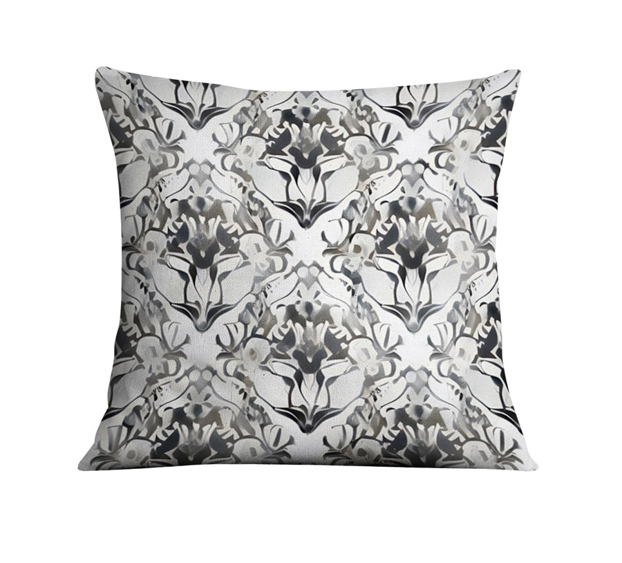 Gray Ornamental Damask Pattern Throw Pillow Cover