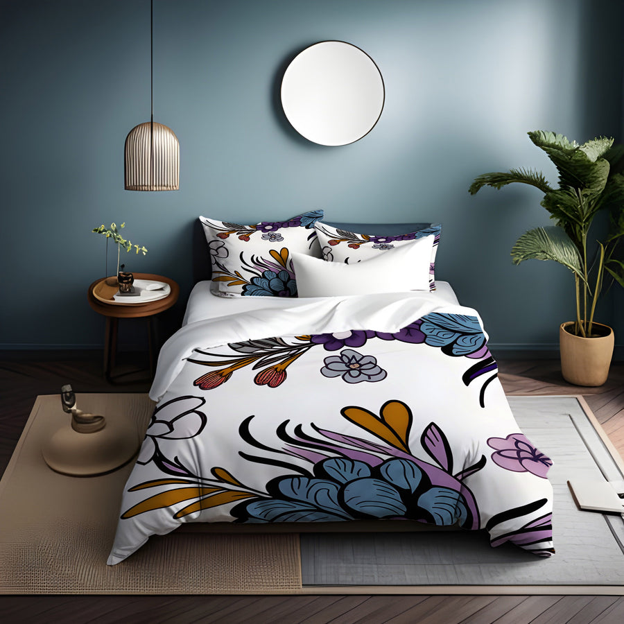 Purple Floral Botanical Pattern Duvet Cover