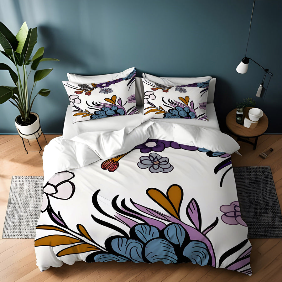 Purple Floral Botanical Pattern Duvet Cover