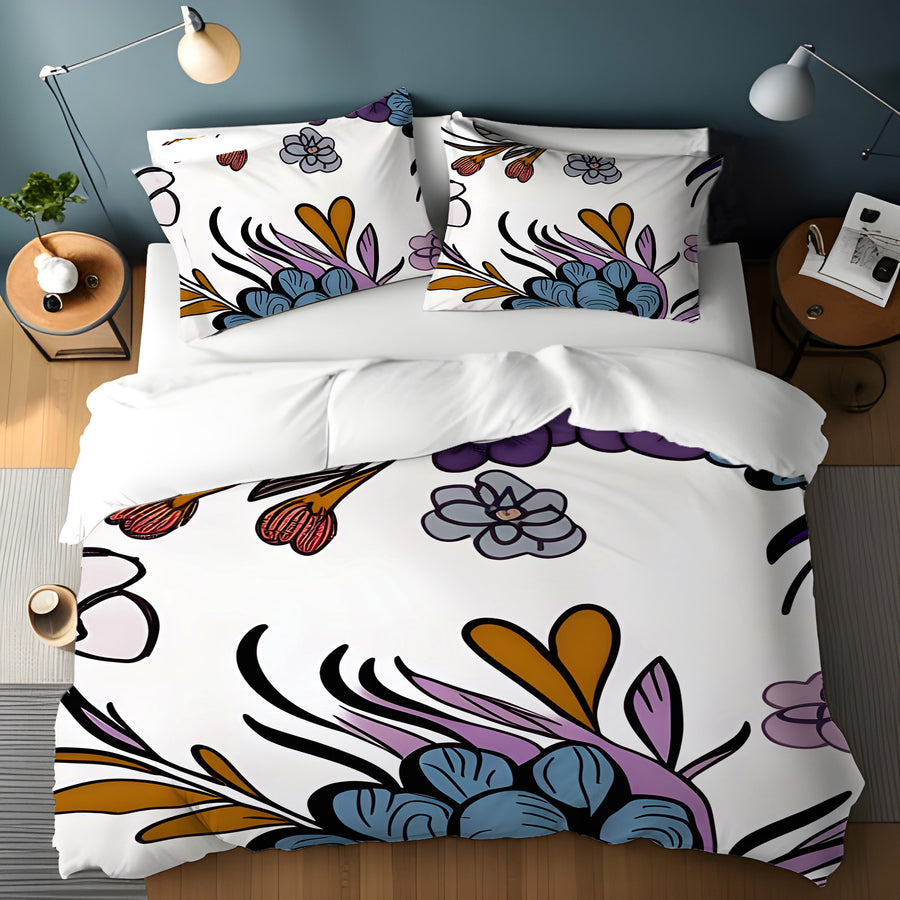 Purple Floral Botanical Pattern Duvet Cover
