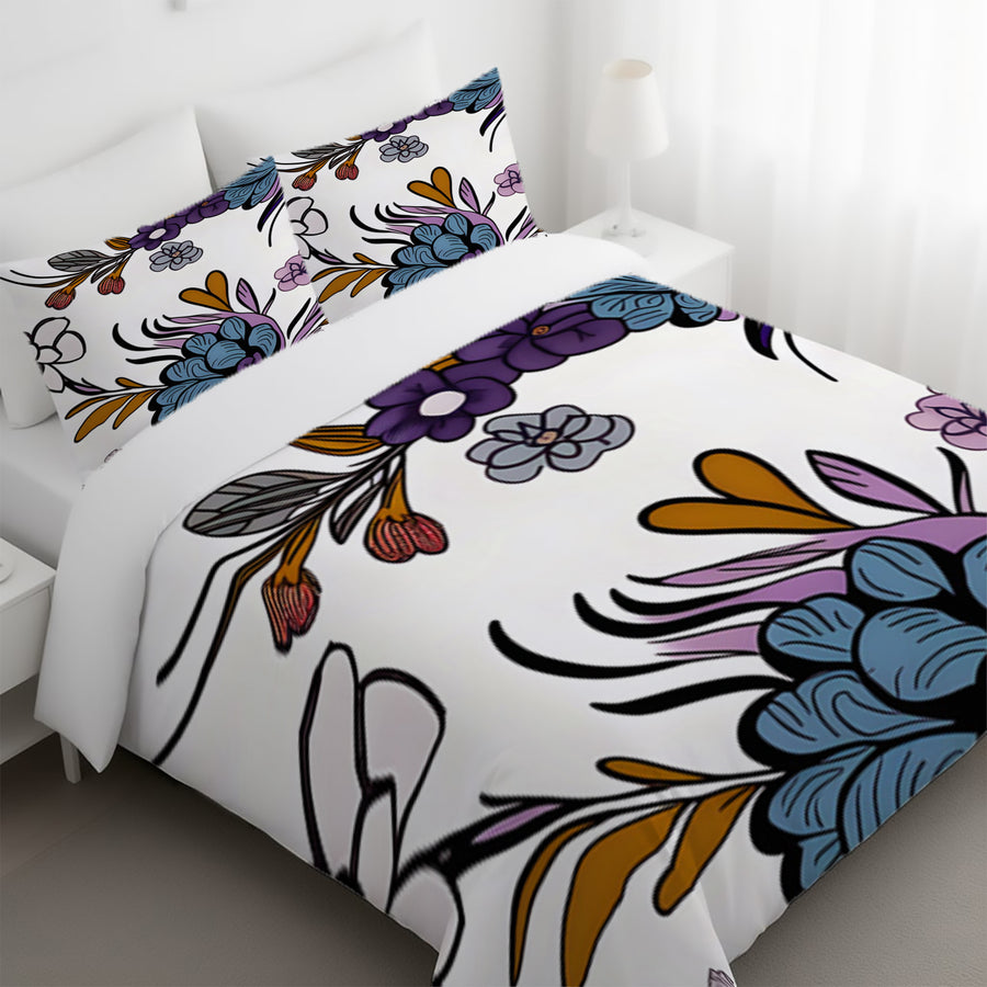 Purple Floral Botanical Pattern Duvet Cover