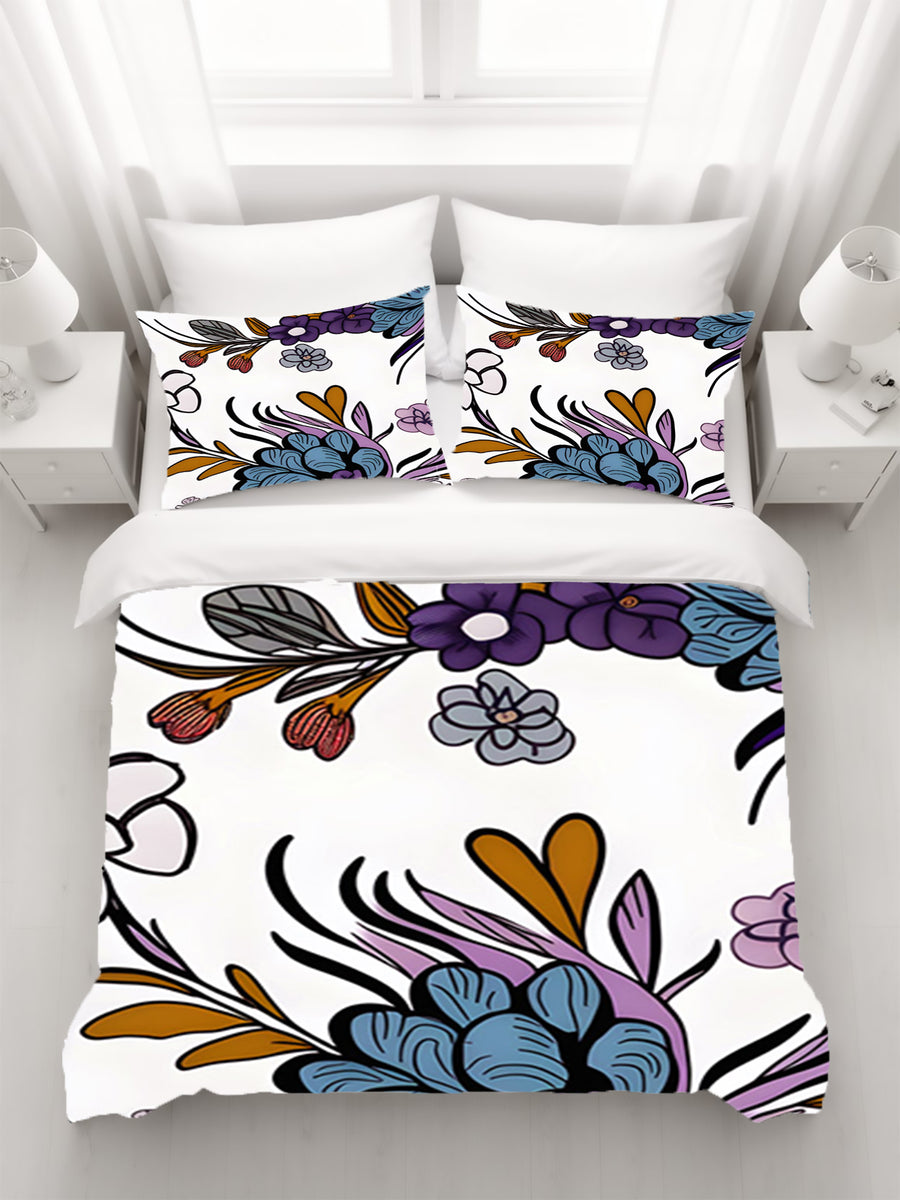 Purple Floral Botanical Pattern Duvet Cover