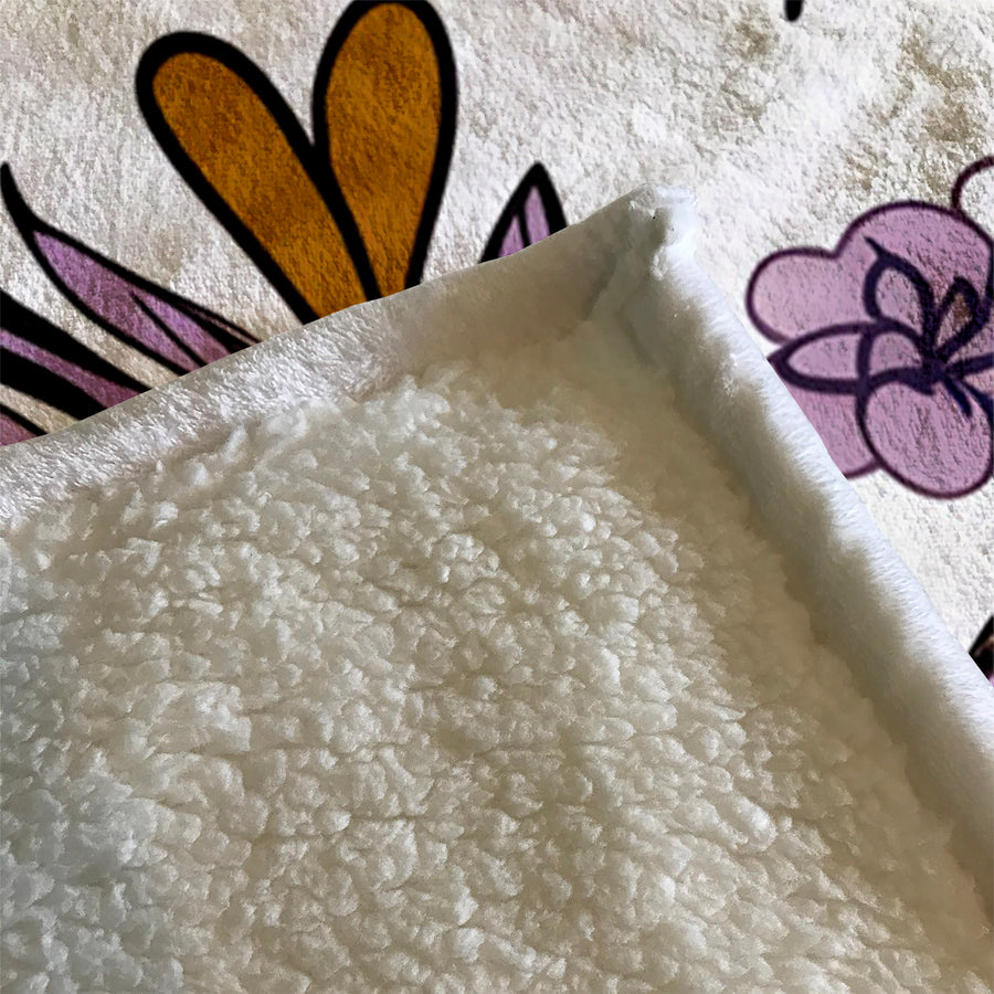 Purple Floral Botanical Pattern Fleece Sherpa Blanket