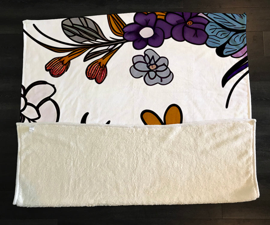 Purple Floral Botanical Pattern Fleece Sherpa Blanket