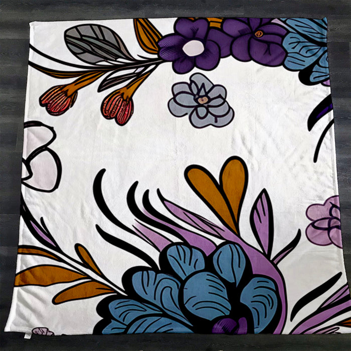 Purple Floral Botanical Pattern Fleece Sherpa Blanket