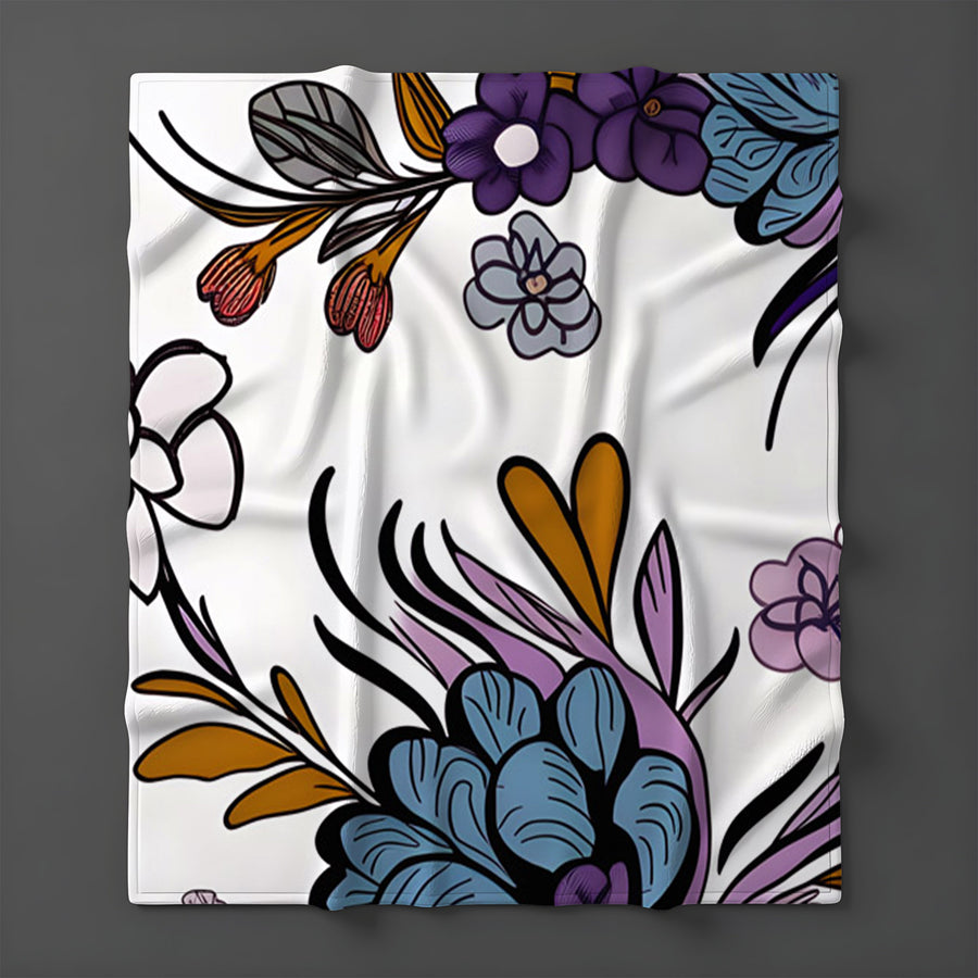 Purple Floral Botanical Pattern Fleece Sherpa Blanket