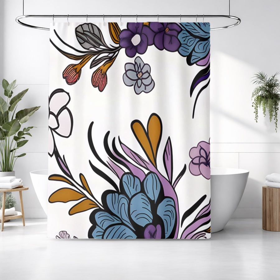 Purple Floral Botanical Pattern Shower Curtain