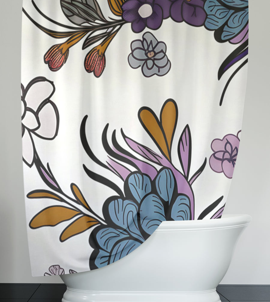 Purple Floral Botanical Pattern Shower Curtain