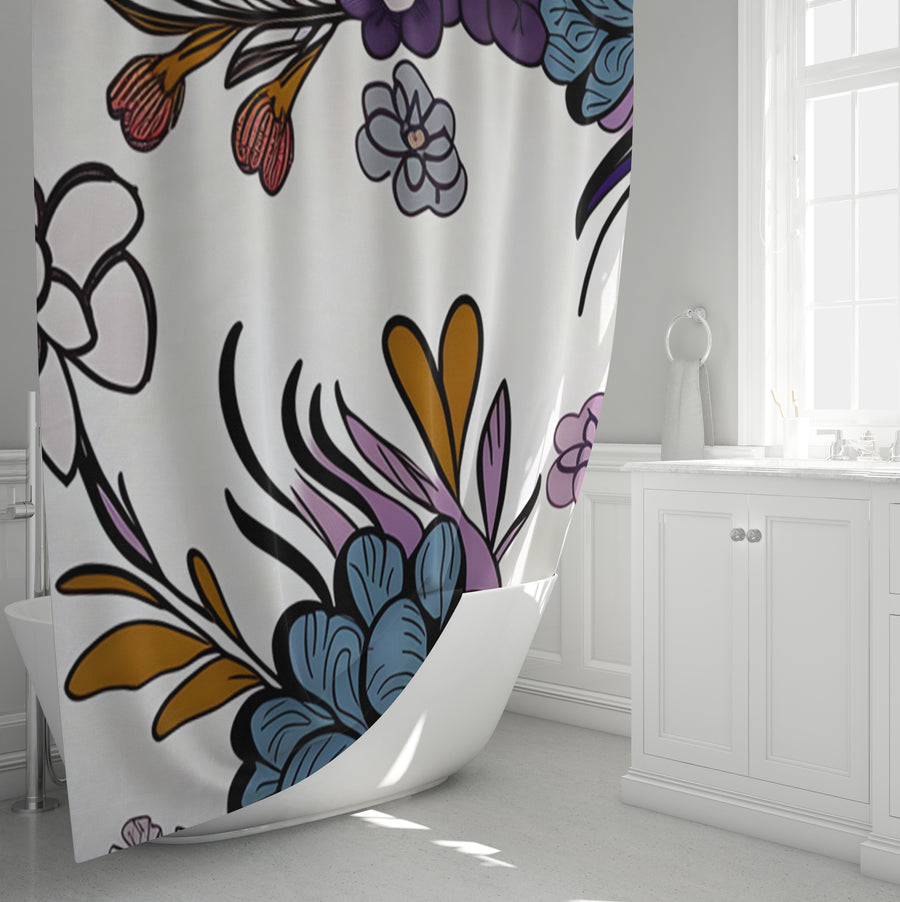Purple Floral Botanical Pattern Shower Curtain