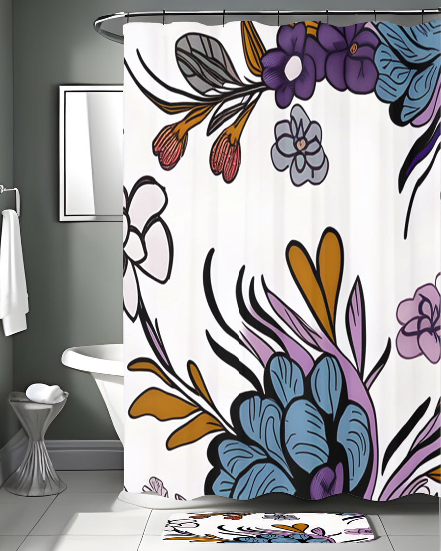Purple Floral Botanical Pattern Shower Curtain